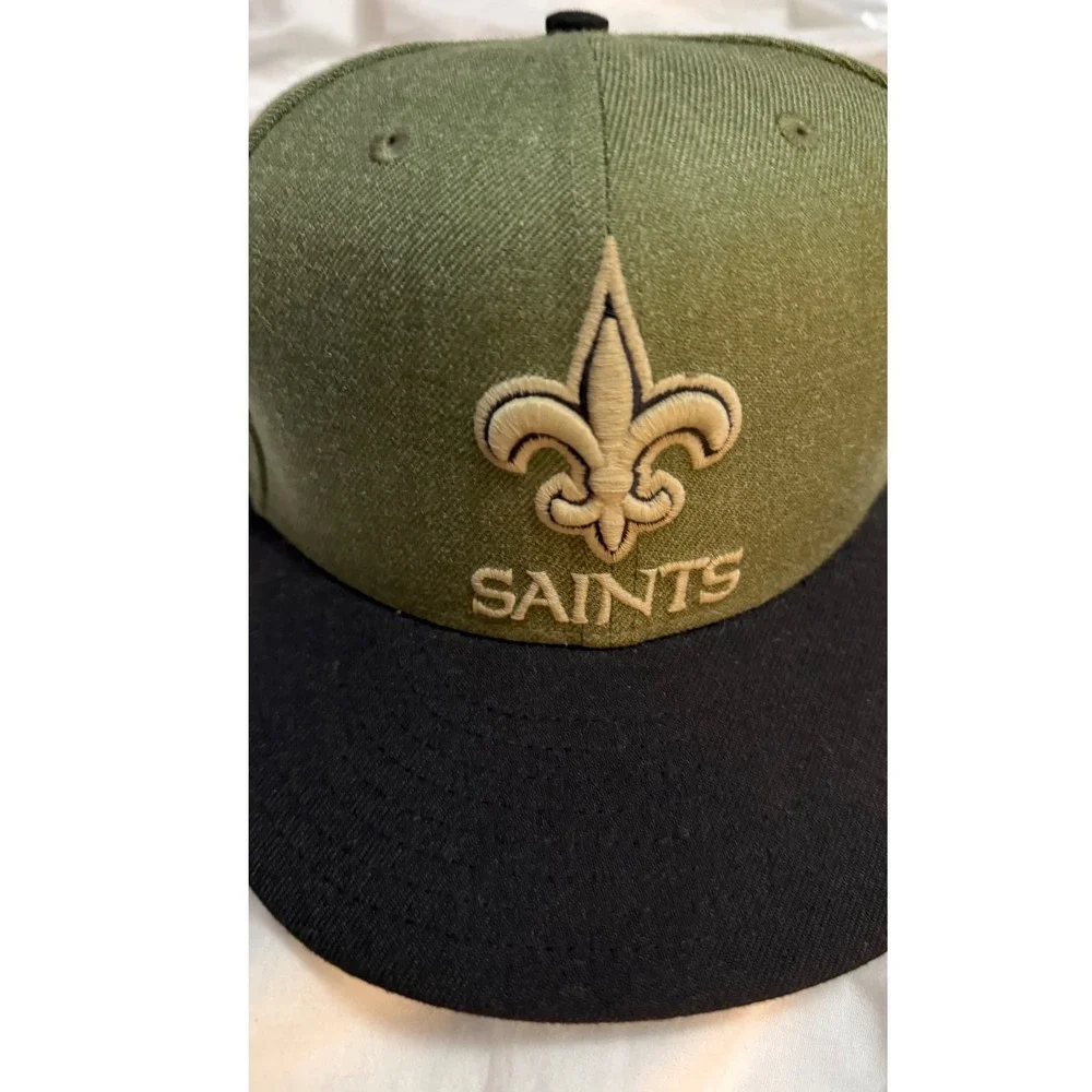 New Era 59FIFTY NFL Saints Olive Green Black Fitted Hat Size 7 1/8‎